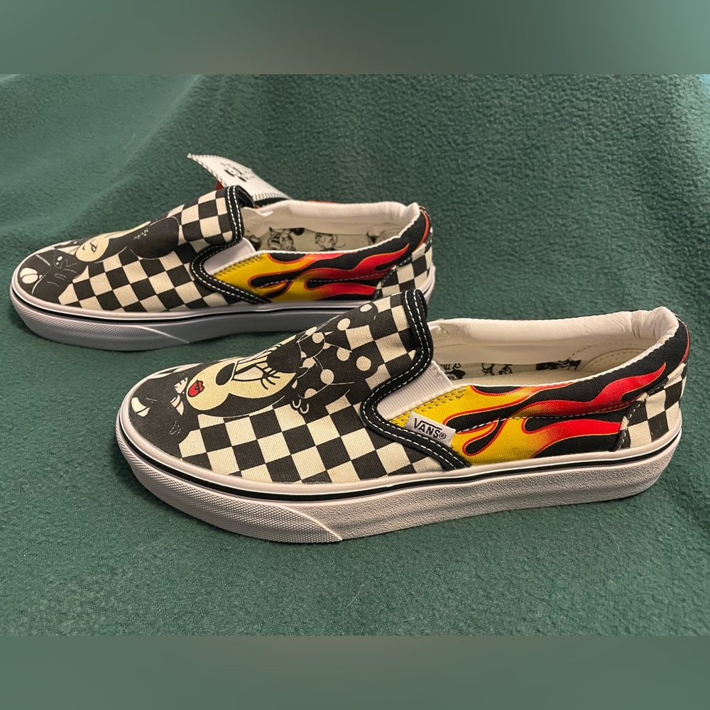 Vans Slip On Disney Mickey Minnie Mouse Checkerboard Flames 90th Anniversary - Picture 6 of 15